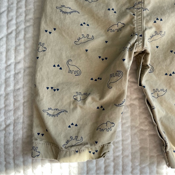 🦖Dinosaur Mighty Handsome Like My Dad Khaki Tan & Navy Cotton Overalls 6M🦕 - Picture 11 of 12